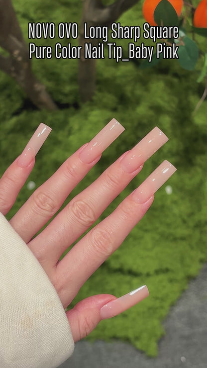 Long Sharp Square Pure Color Nail Tips Baby Pink 180