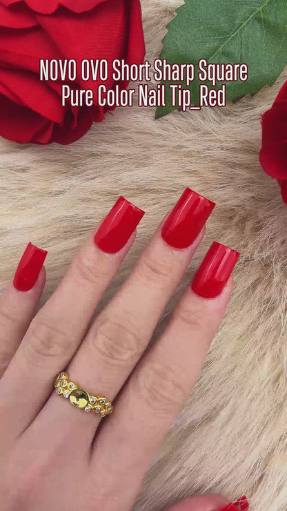 Short Sharp Square Nail Tips Pure Color Red