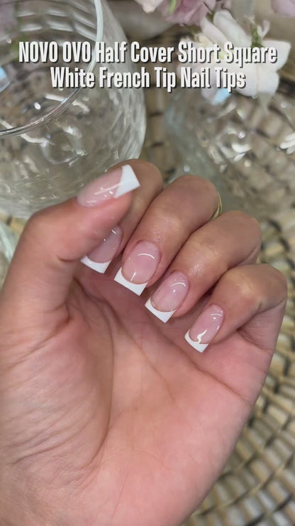 Half Cover Short Square White French Tip Nail Tips 224