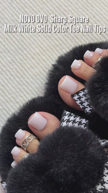 Sharp Square Pure Color Toe Nail Tips Milky White
