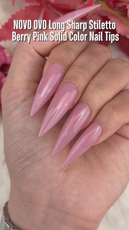 Long XL Pure Color Sharp Stiletto Nail Tips Berry Pink