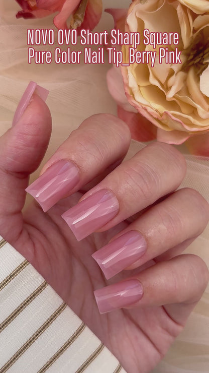 Short Sharp Square Nail Tips Pure Color Berry Pink