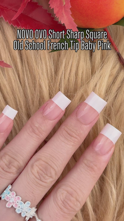 Short Sharp Square Nail Tips Wide White French Tip Baby Pink