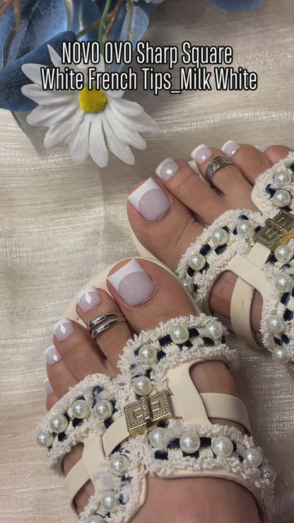 Sharp Square White French tip Gel x Toe Nail Tips Milk White