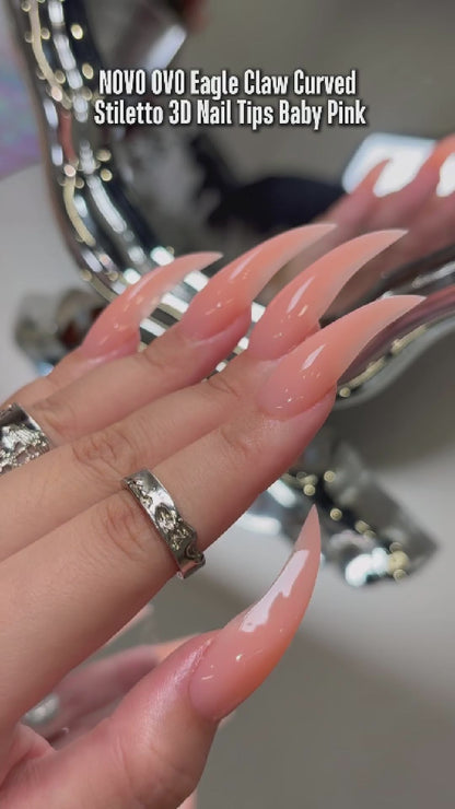 Eagle Claw Curved Stiletto 3D Nail Tips Baby Pink 128