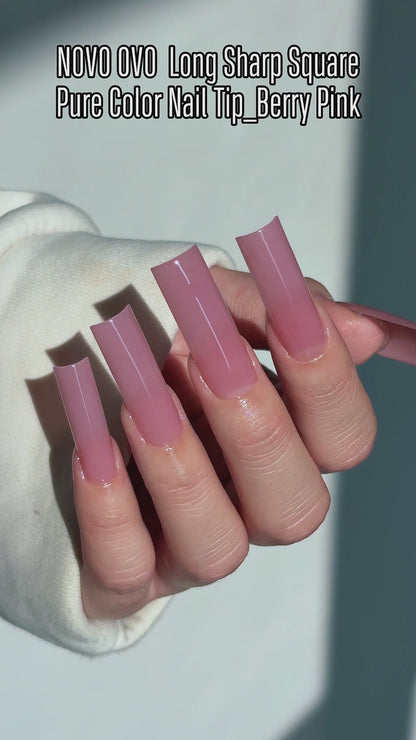 Long Sharp Square Pure Color Nail Tips Berry Pink 180