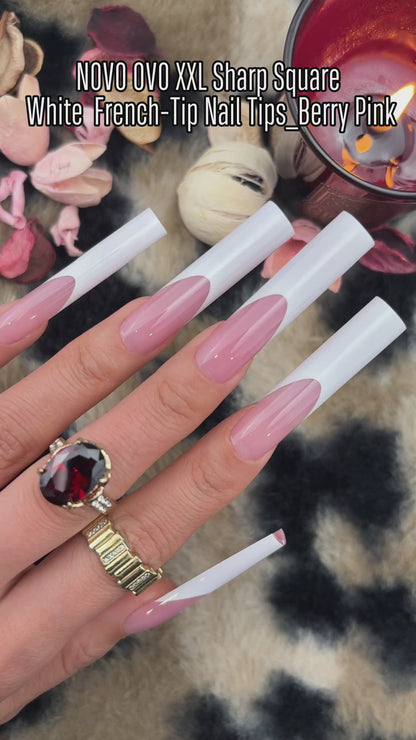 XXL Sharp Square White French Tip Nail Tips Berry Pink 150