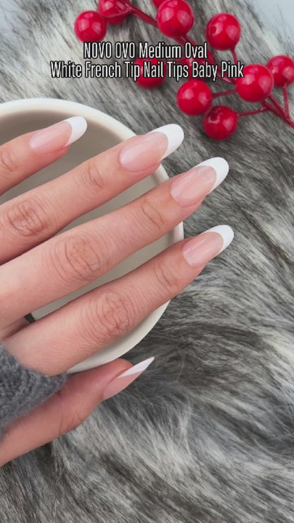 Medium Oval White French Tip BABY PINK