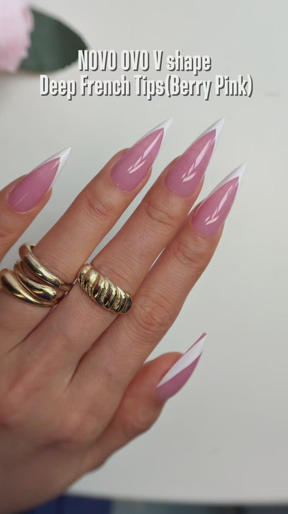 White V Shape French Tip Medium Sharp Stiletto Nail Tips Berry Pink