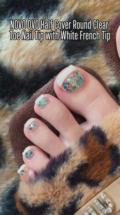 Half Cover Round Clear Toe nail tip with White French Tip